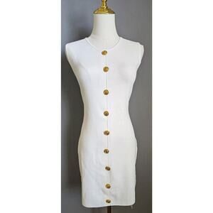 All The Ways Cream Gold Button Down Sheath Dress SZ M Old Money Quiet Luxury